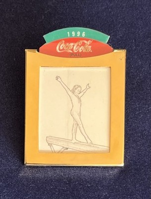 1996 COCA-COLA MAGIC WINDOW PIN BADGE / BALANCE BEAM / GYMNASTICS
