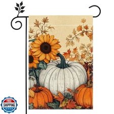 Fall Pumpkin Garden Flag for Outside 12x18 Inch Double Sided Burlap Autumn Th