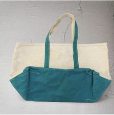 Vintage L.L Bean Boat and Tote Large Canvas Bag with Aqua Trim and Handles