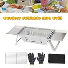 Foldable Camping Charcoal BBQ Grill Set Stainless Steel Outdoor Picnic Cooker
