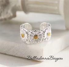 Sterling Silver Sunflower Ring Adjustable Rings Sunflower Jewelry Trendy Rings