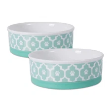 Bone Dry Ceramic Non Skid Pet Bowls Set Of 2 For Medium And Large Pets Aqua