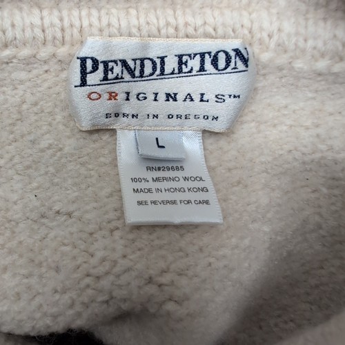 VTG Pendleton Sweater Merino Wool Cream Colored Aztec Women’s Large *FLAW* - Picture 9 of 9