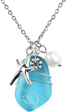 Sea Glass Necklace, Wire Wrapped Beach Necklaces, Sea Glass Jewelry, Handmade Bl