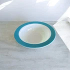 Vintage Pyrex Milk Glass Aqua Rim 9 inch Vegetable Bowl