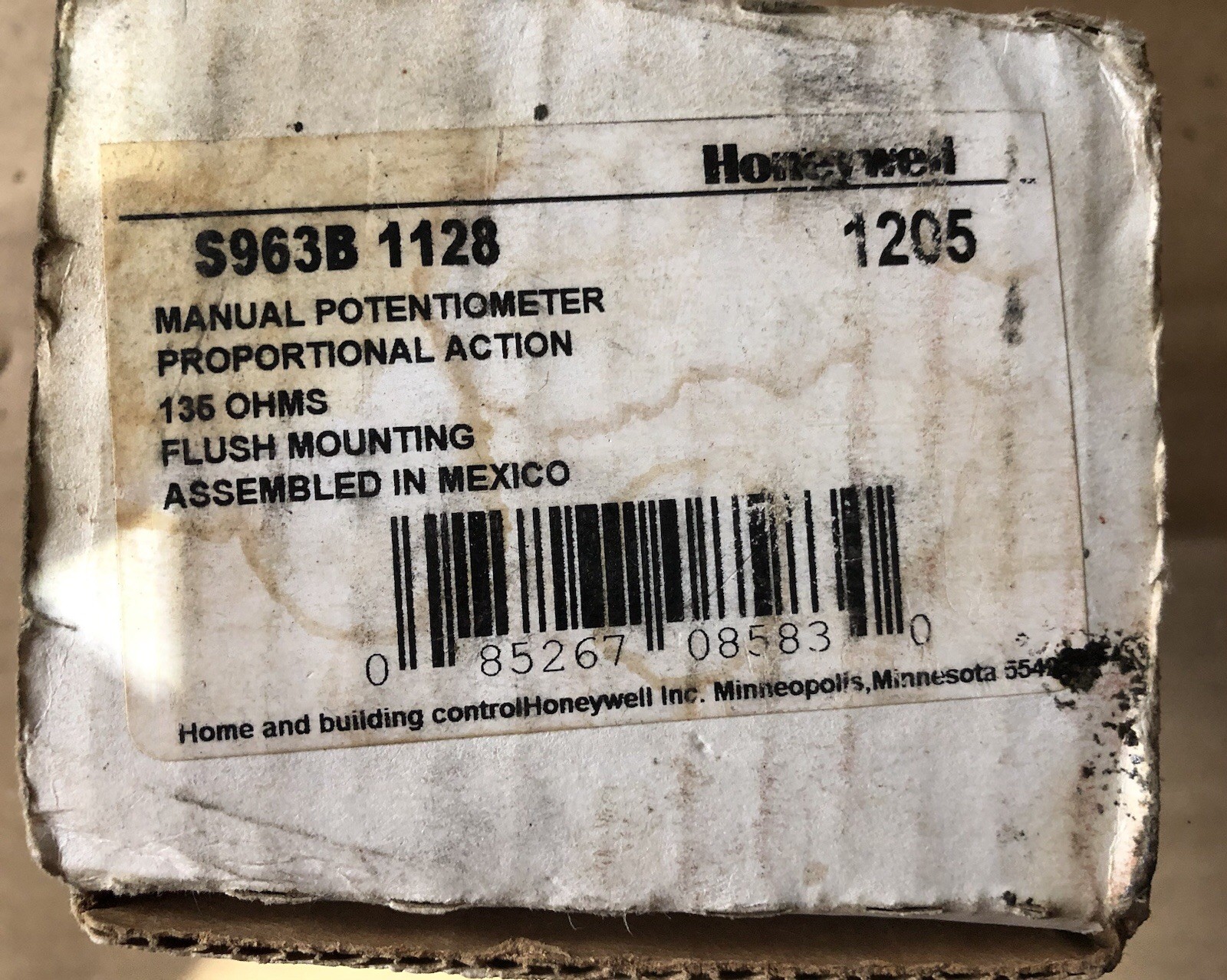 Honeywell S963B1128 Manual Potentiometer