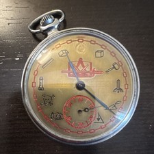 Masonic Symbols Pocket Watch Gold Dial Silver...
