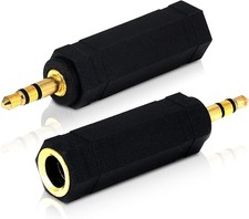 2Pcs 3.5mm Plug to 6.35mm Socket Stereo Audio Jack Adapter, Gold-Plated