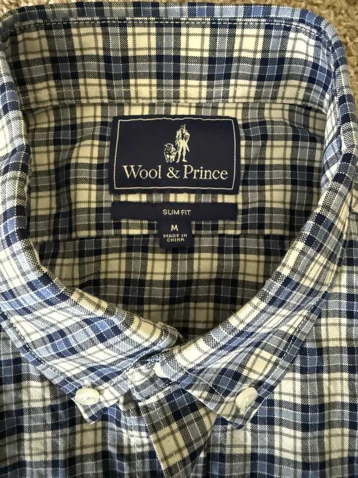 Wool & Prince Merino Wool Button Down Shirt - Medium - Blue Plaid - Image 2 of 2
