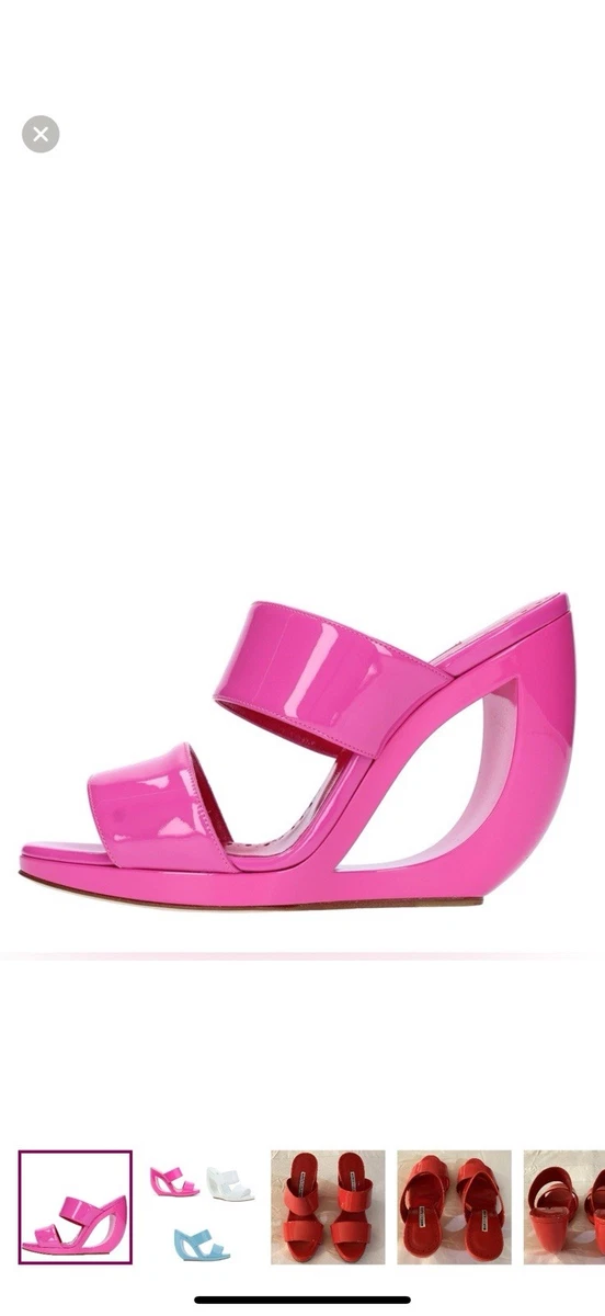 Sandales Manolo Blahnik Maniapla - Wedge Ferrari Rouge - Taille 40/40.5 (US 10) - Cuir Verni - Neuf Avec Boîte