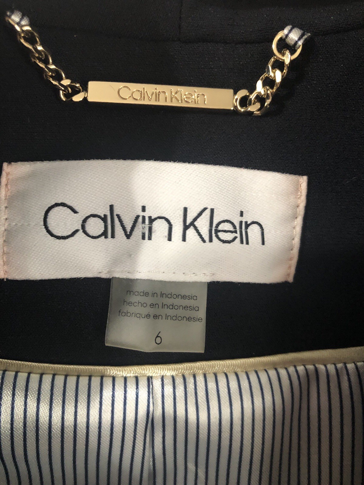 Calvin Klein Navy Blue Open Suit Jacket New Gold Zipper Pockets Size 6 Business thumbnail 2