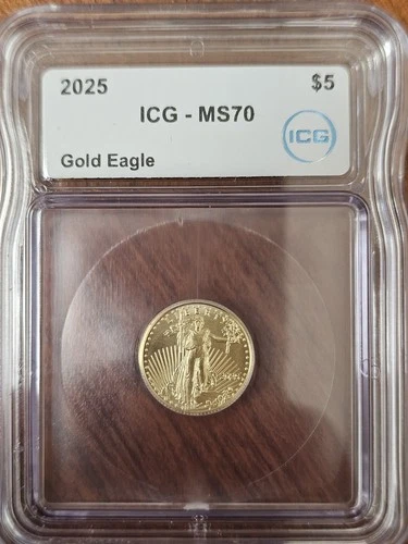 U.S. Mint Gold Eagle 2025 $5 1/10 oz ICG MS70 Coin 8884540126