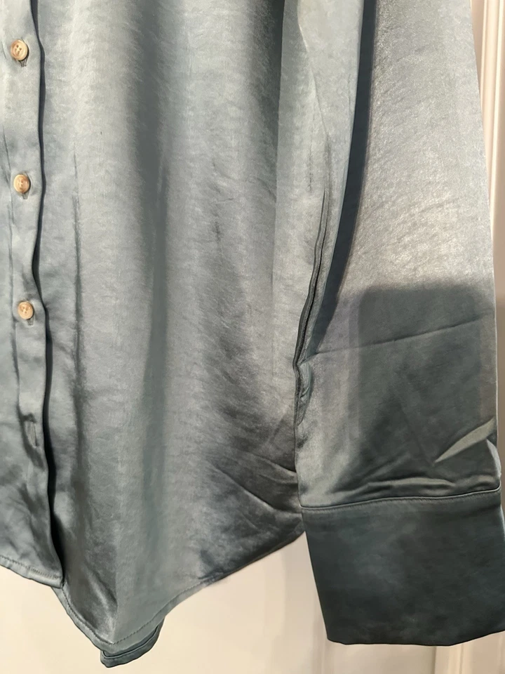 Mystree Satin/Silk Blue Medium Blouse Long Sleeve Dressy - Image 4 of 4