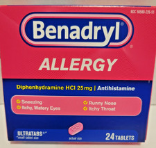 Benadryl Allergy Diphenhydramine 25mg ULTRATABS 24ct Exp 12/2026