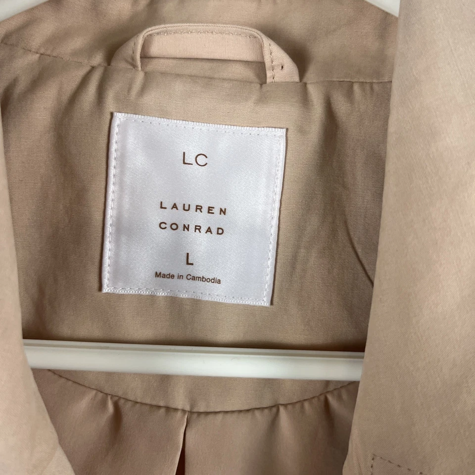 Chaqueta de trinchera corta LC Lauren Conrad doble pecho melocotón/rubor grande Foto 2 de 4