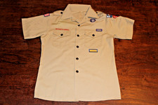 Boy Scouts of America BSA Youth Shirt Tan Large No Size Tag Sewn Patches