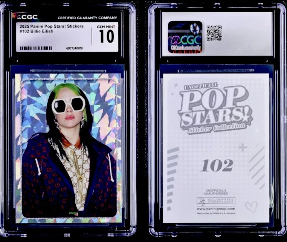 Billie Eilish 2025 Panini Pop Stars! Stickers #102 Silver Foil CGC 10 Gem Mint - Image 3 of 3