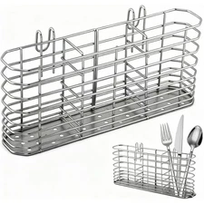 Stainless Steel Utensil Holder Sink Caddy Dish Drying Rack with Hooks Knife Fork