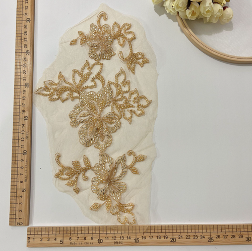 Beaded DIY Projects Evening Dress Gown Applique Floral Clothing Costume Trim 1PC - Picture 4 of 4