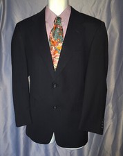 Hart Schaffner  Marx 100 Wool Black  Navy Thin Ribbed Stripe Sport Coat 38R
