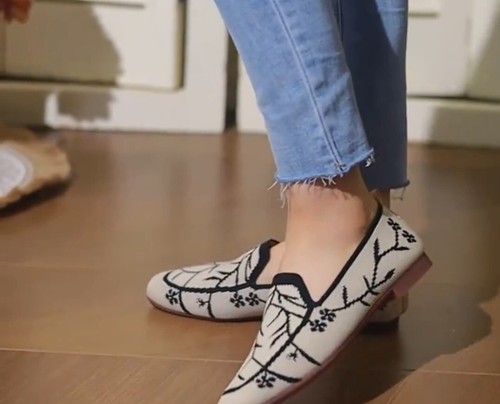 Flower Pattern Flat Shoes, Breathable Knit Square Toe Flats Size 8.5 - Bild 5 von 6