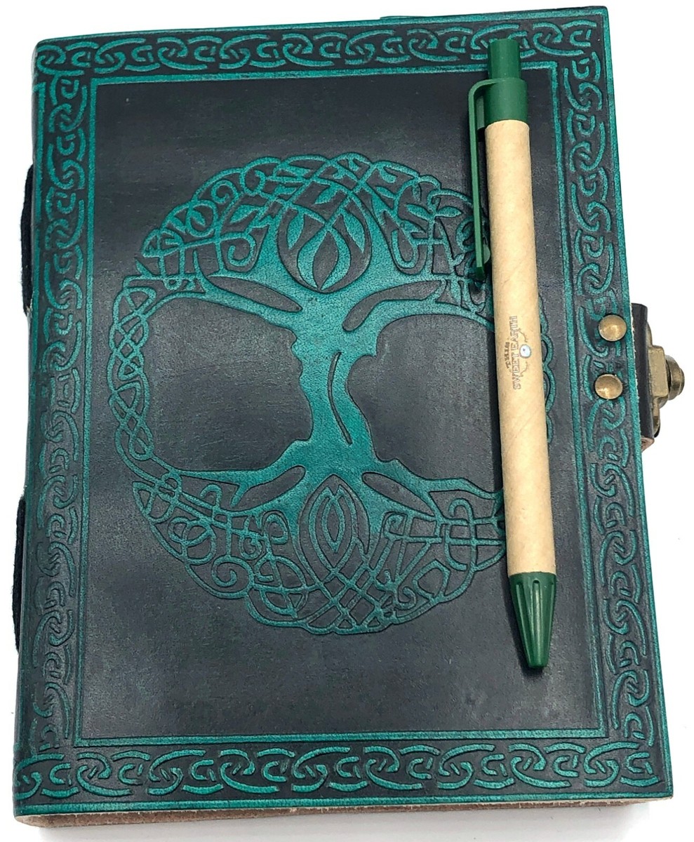 Leather Journal Diary with Latch Celtic or Tree of Life Design 