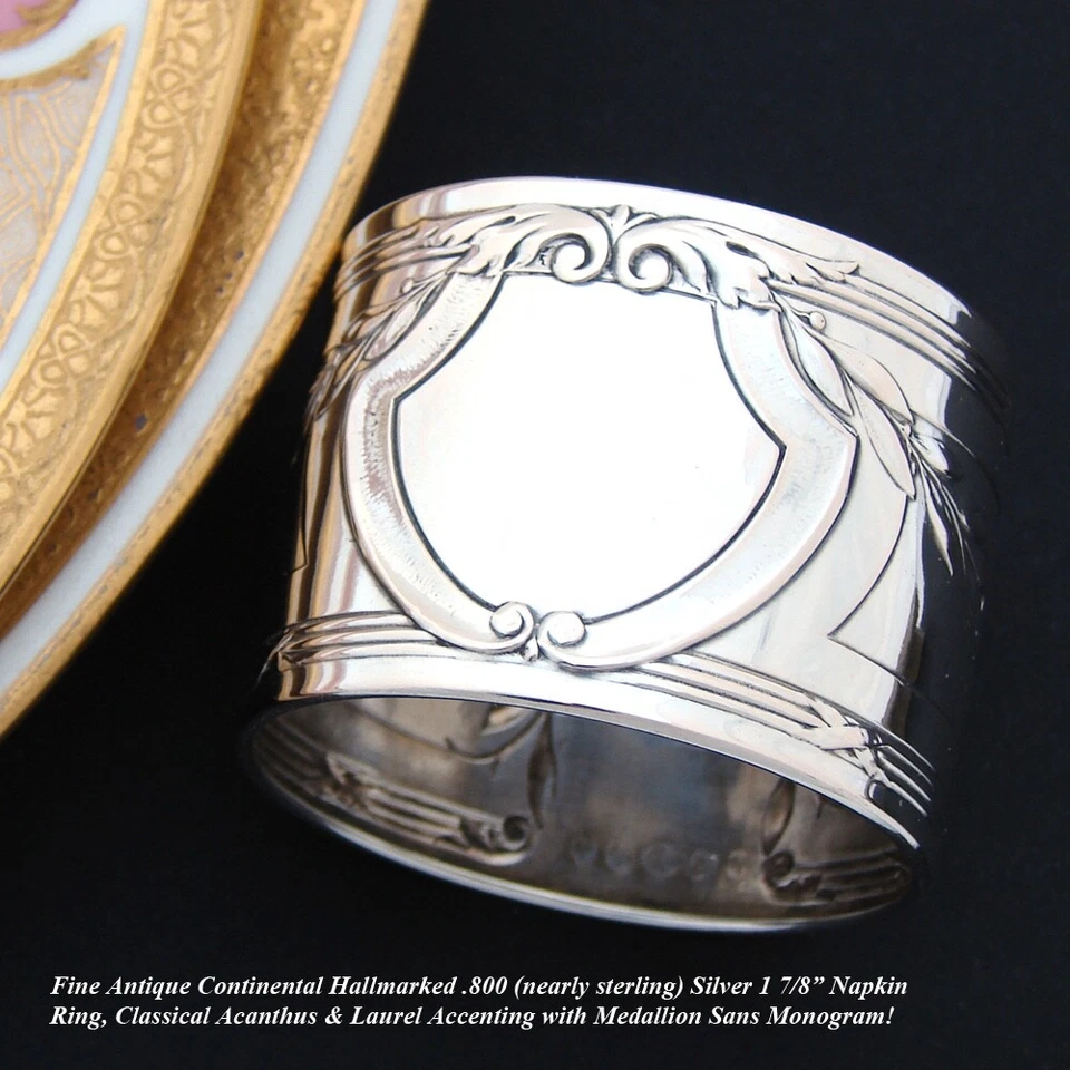 Antiguo Anillo Servilletero Continental 800 Plata 1 7/8", Decoración Clásica Acanthus Foto 2 de 4