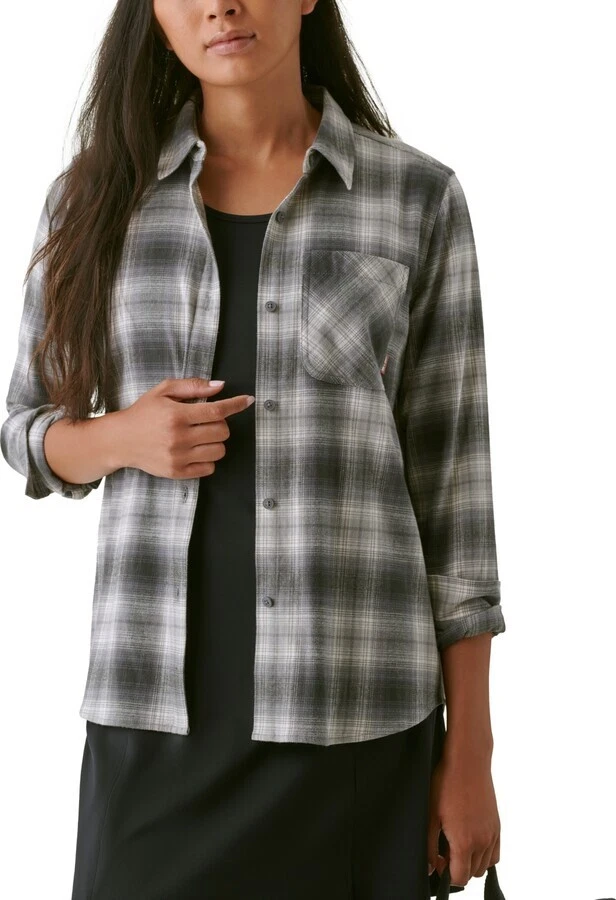 NWT! BASS OUTDOOR Women's Sz XS Expedition Stretch Cotton Flannel Shirt GARGOYLE