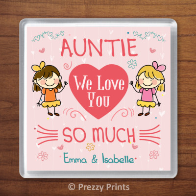 Auntie We Love You Personalised Coaster Gift From 2 Children For Aunty Xmas 