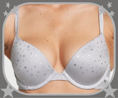 40DD  Grey Silver Star Smooth Extreme Lift Victorias Secret Plunge PushUp UW Bra