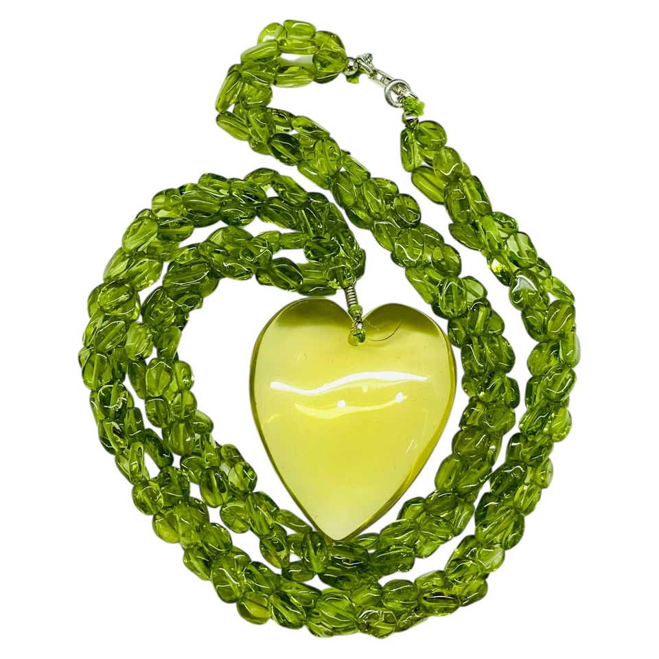 3 Strand Natural Peridot Twisted Necklace Huge Lemon Quartrz 925 Silver Clasp - Image 2 of 4