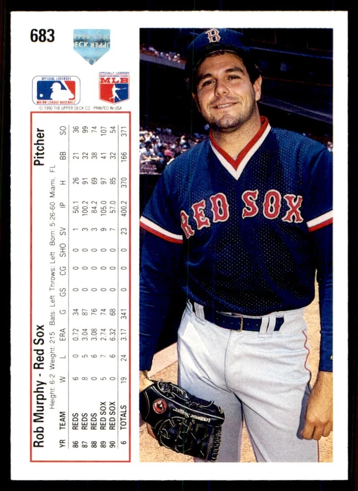 1991 Upper Deck Rob Murphy Boston Red Sox #683 - Image 2 of 2