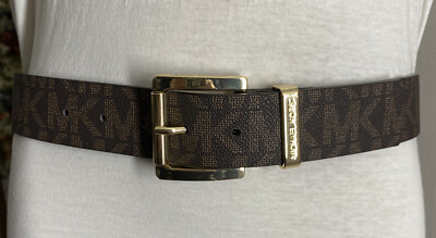 MICHAEL KORS BELT CHOCOLATE WITH LARGE MK LOGO WITH GOLD  display picture 1