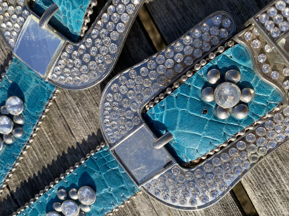 Silver Royal Trinity绿松石爬行动物印花西部闪亮皮带带 — 第 2/3 张图片