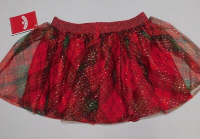 Infant Toddler Girl 2T Tutu Lace Skirt Lace Red Green Plaid Sparkles