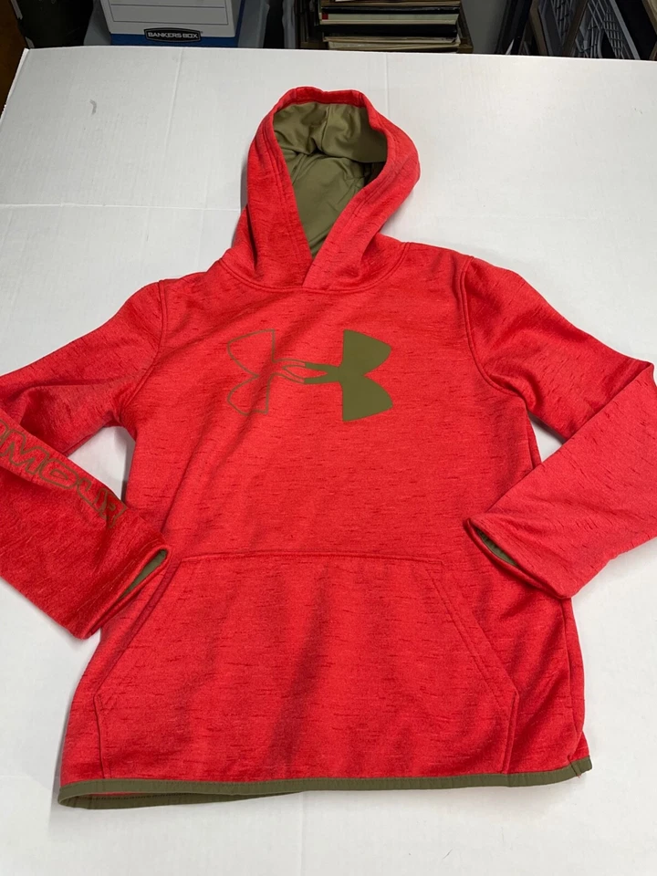 Under Armour Boys Red Hoodie Long Sleeve Pullover L Polyester  Coldgear - Image 2 of 4