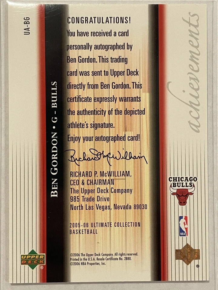 2006 Upper Deck Ultimate Achievements Signature Ben Gordon SP Auto /35 #US-BG - Image 3 of 3