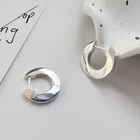 925 Sterling Silver Round Wafer Huggie Hoop Large Earrings for Women A4504
