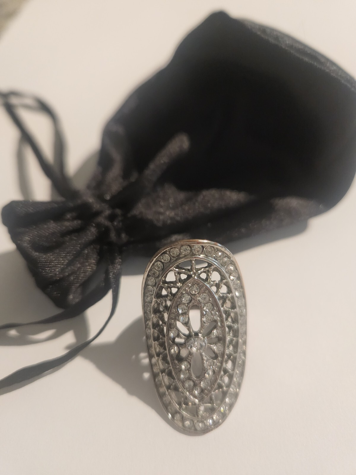 Vintage Statement Ring Silvertone Rhinestone + Je… - image 3