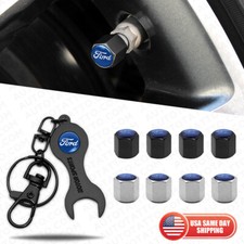 4pcs Hex Ford Car Tire Wheel Air Stem Dust Valve Caps Cover + Wrench Keychain