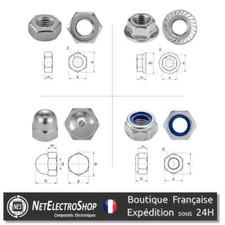 Ecrous Hexagonaux Inox A2, HU, Crantées, Freins, Borgnes, M2 M2.5 M3 M4 M5 M6 M8