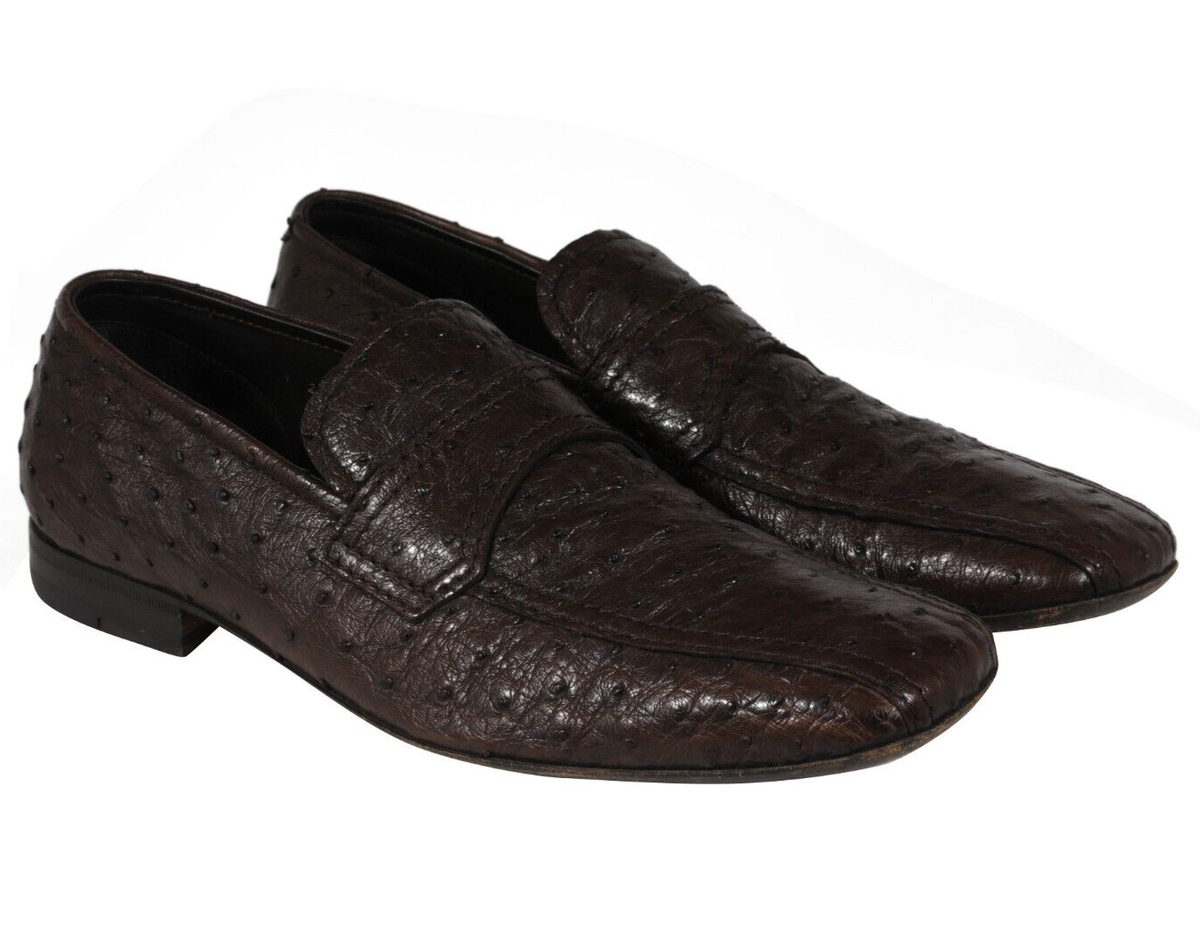 Prada Mens Penny Loafers US 8 UK 7 Brown Ostrich Leather  display picture 3