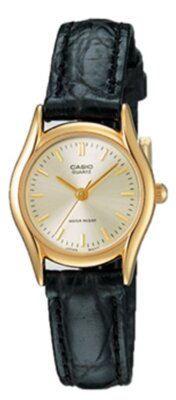 Casio LTP-1094Q-7ARDF Black Leather Gold Tone Analog Women's Quartz Watch