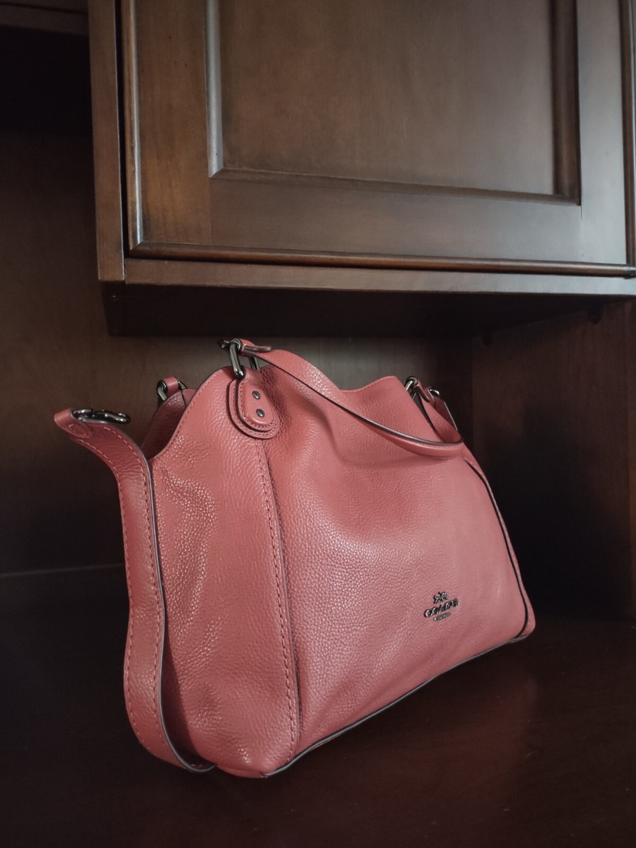 Coach 57124 Edie Shoulder Bag 28 With Strap Salmon Pebbled Coach 57124 Edie Shoulder Bag 28 With Strap Salmon Pebbled