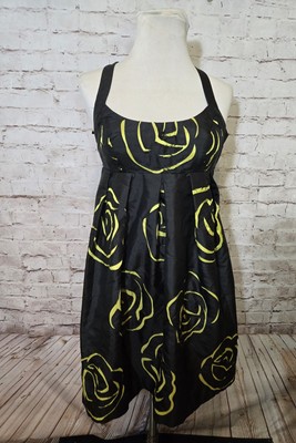 INC International Concepts Womems Dress Sz 2 Black Yellow Cut Out Silk 