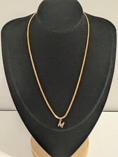 Initial M Pave Set Rhinestone And Gold Tone Pendant Necklace. Modern. 17"