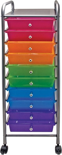 Multi-Colored Drawer Cart with 10 Drawers and Locking Wheels - Easy to Assemble - Picture 4 of 7
