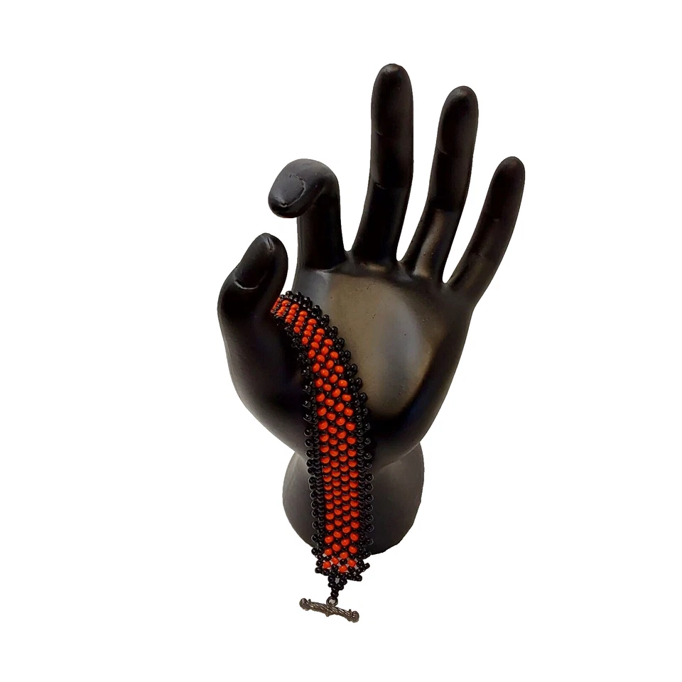 Pulsera de punto con cuentas de espiga plana hecha a mano cabe 8 pulgadas Foto 2 de 4