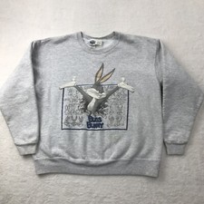 Vintage 90s Looney Tunes Bugs Bunny Sweatshirt Mens Large Gray Crew USA Made 