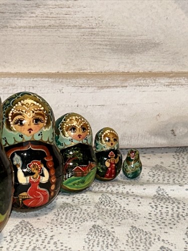 1994 Vintage russische Märchen Nestpuppe handbemalt signiert 9,5 Zoll - 10 Stück - Bild 5 von 24